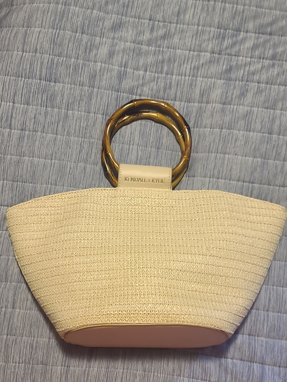 Kendall & Kylie Cream Straw Tote with Ring Handles